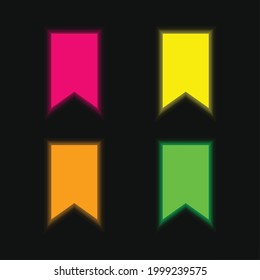 Bookmark Tag four color glowing neon vector icon