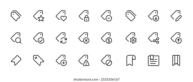 Bookmark and Tag icon set. Save sign collection. Bookmark with add,remove,plus,star,check,save,question. For the use of UI and mobile app, web site interface.