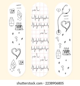 bookmark template for cardiologist. Health care and medicine. Vector illustration in doodle style