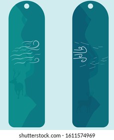 Bookmark template for different book genres, light blue winter themed bookmark with deer silhouette in the back ground