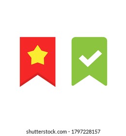 Bookmark Vector Icon Label Element Design Isolated Flat Symbol, Book mark Starred And Checked Ui Tag Pictogram