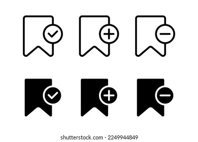 Bookmark vector icon set. Save and add symbol. Bookmarks sign for website and mobile apps