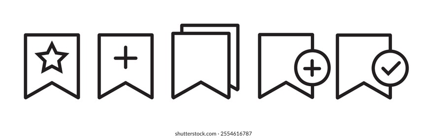 bookmark vector icon set. bookmark symbol. simple outline bookmark signs, vector illustration on transparent background	