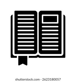 Bookmark Vector for Page Holder and Reading Aid. Book clip illustration. Save your spot in novel or textbook icon design. Glyph Icon