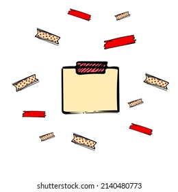 Bookmark washy tape with a note sketch icon. Sticker hand drawn vector illustration. Sheet paper symbol.