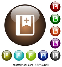 Bookmark white icons on round color glass buttons