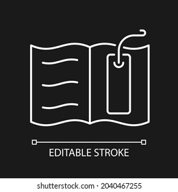 Bookmark White Linear Icon For Dark Theme. Thin Tool For Marking Read Page. Track Progress In Book. Thin Line Customizable Illustration. Isolated Vector Contour Symbol For Night Mode. Editable Stroke