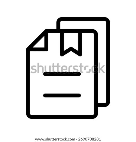  Bookmarked document icon, saved file with ribbon tab outline