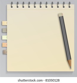 Bookmarked old notebook with pencil
