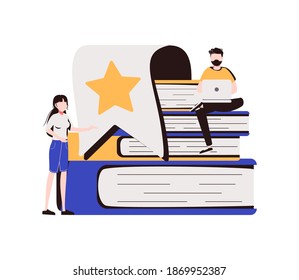 Bookmarks as book reading progress or saved browser page tiny persons concept. Paper tabs and tags for fast internet navigation vector illustration. Text search in URI and access for later viewing.