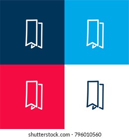 Bookmarks hand drawn outline four color material and minimal icon logo set in red and blue