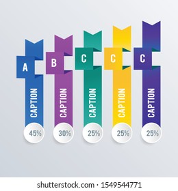 Bookmarks list infographics template design. Business concept infograph with 5 options, steps or processes. Vector visualization can be used for workflow layout, diagram, annual report, web