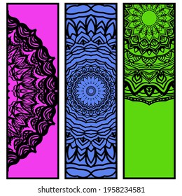 Bookmarks with mandala. Floral design. Vector illustration