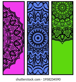 Bookmarks with mandala. Floral design. Vector illustration