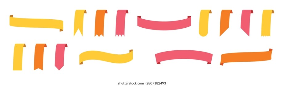 bookmarks and ribbon banners set yellow orange red note