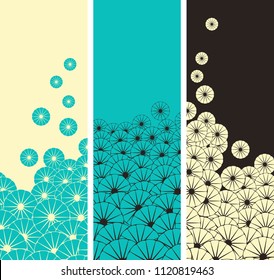 bookmarks set with cluster of stylized flowers in blue