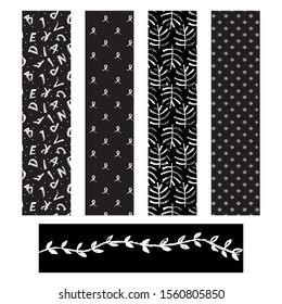 Bookmarks set. Hand drawn abstract  pattern. White chalk on the black. Pastel texture. Vector illustration.
