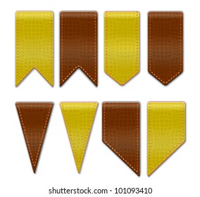 Bookmarks - set of ribbon icons with leather texture and in various shapes