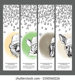 Bookmarks templates with cute animals and letters. Modern sketch artwork on white background