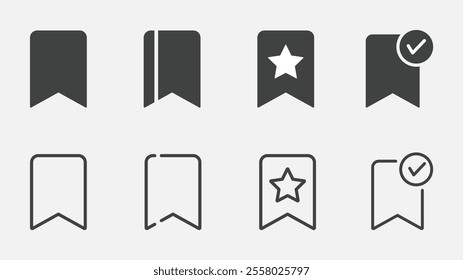 Bookmarks vector graphic icons set. Bookmark icon