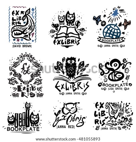 Bookplate, hand illustration. Book graphics sign, symbol, and stamp.