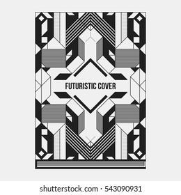 Book/poster/magazine cover design template with abstract symmetric elements. Style of modern art and graffiti.
