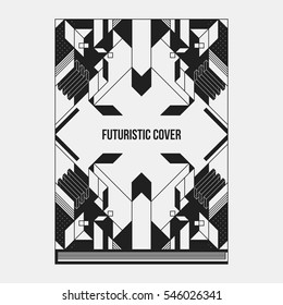 Book/poster/magazine cover design template with abstract symmetric elements. Style of modern art and graffiti.