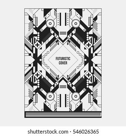 Book/poster/magazine cover design template with abstract symmetric elements. Style of modern art and graffiti.