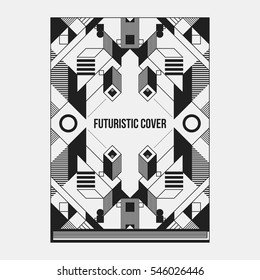 Book/poster/magazine cover design template with abstract symmetric elements. Style of modern art and graffiti.