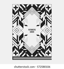 Book/poster/magazine cover design template with abstract symmetric elements. Style of modern art and graffiti.
