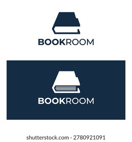 Bookroom logo with book icon and text on white and blue backgrounds icon