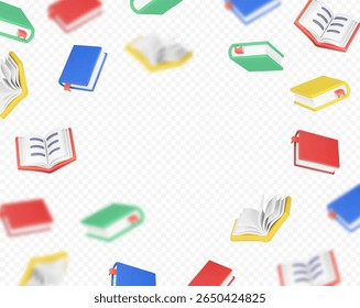 Books 3d background. Falling opened and closed books. Education and learning concept. Flying textbooks