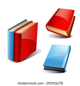 Books 3d style, vector set, isolated on white background