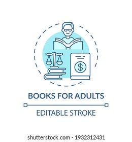 Books for adults concept icon. Online library categories idea thin line illustration. Imaginative literature. Digital Library. Vector isolated outline RGB color drawing. Editable stroke