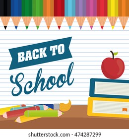 books apple colors brush back to shool education icon set. Colorful and flat design. Vector illustration