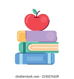 books and apple fruit icon