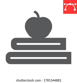 Books with apple glyph icon, school and education, apple and book sign vector graphics, editable stroke solid icon, eps 10