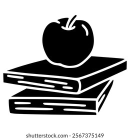 books and apple hand drawn glyph illustration