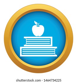 Books and apple icon blue vector isolated on white background for any design