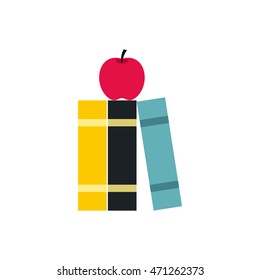 Books and apple icon in flat style isolated on white background. Read symbol