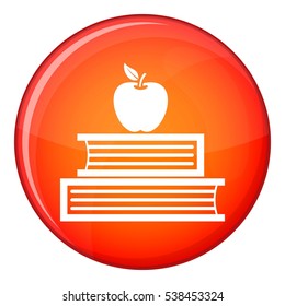 Books and apple icon in red circle isolated on white background vector illustration