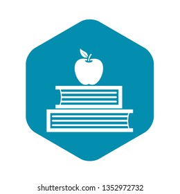 Books and apple icon in simple style isolated on white background. Reading symbol