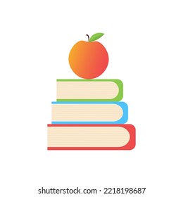 Books and apple isolated on white background. School design vector illustration