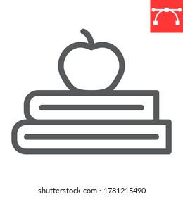 Books With Apple Line Icon, School And Education, Apple And Book Sign Vector Graphics, Editable Stroke Linear Icon, Eps 10