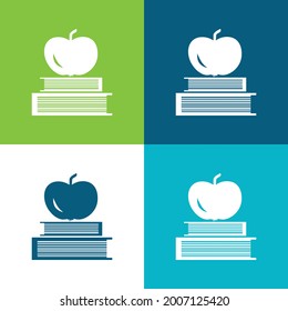 Books And Apple On Top Flat four color minimal icon set
