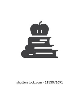 Books and apple on the top vector icon. filled flat sign for mobile concept and web design. Knowledge simple solid icon. Education symbol, logo illustration. Pixel perfect vector graphics