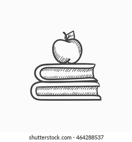 Books and apple on top vector sketch icon isolated on background. Hand drawn Books and apple on top icon. Books and apple on top sketch icon for infographic, website or app.