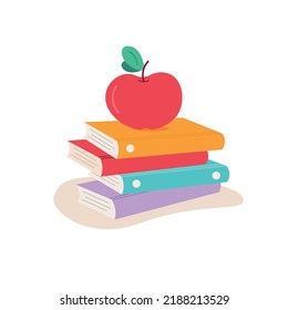 Books and Apple. School design. Vector illustration on white background