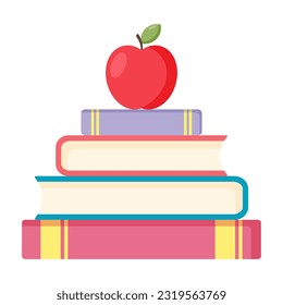 Books and apple. School design. Vector illustration