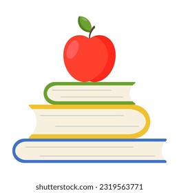 Books and apple. School design. Vector illustration